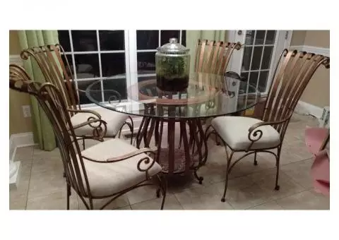 Copper Wrought Iron Set and Bar Stools